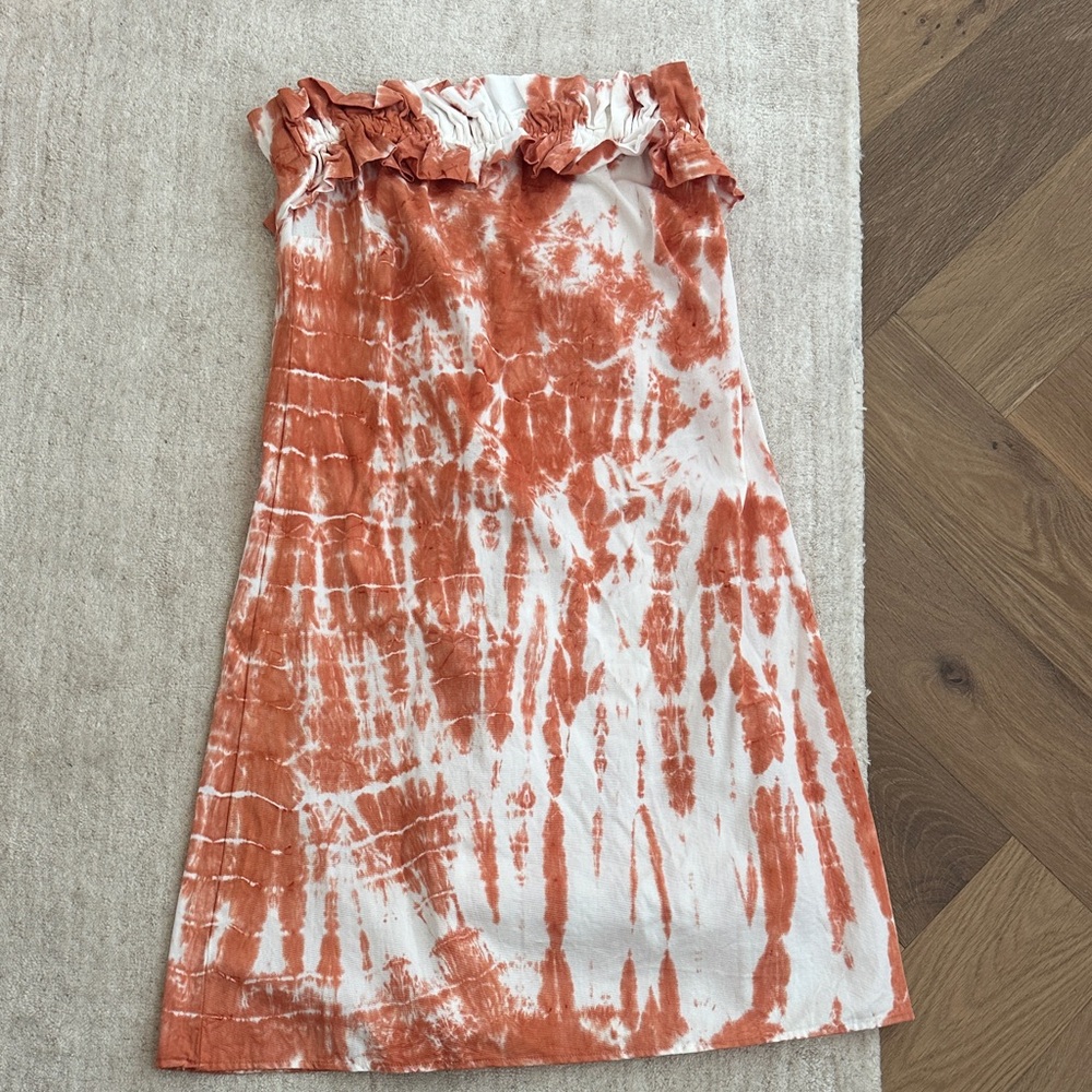 Boho Tie-Dye Mini Dress - Orange and White